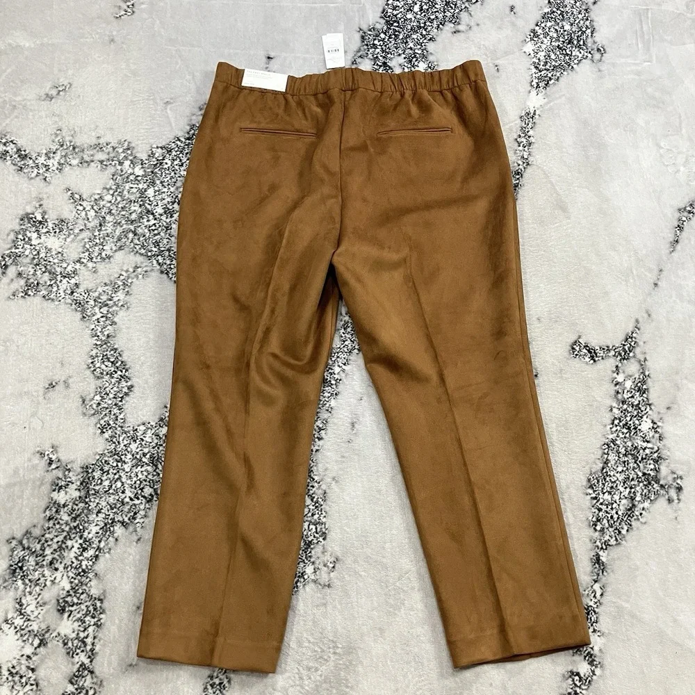 Ann Taylor The Easy Ankle Pants Womens Size XL Brown‎ Faux Suede High Rise NWT